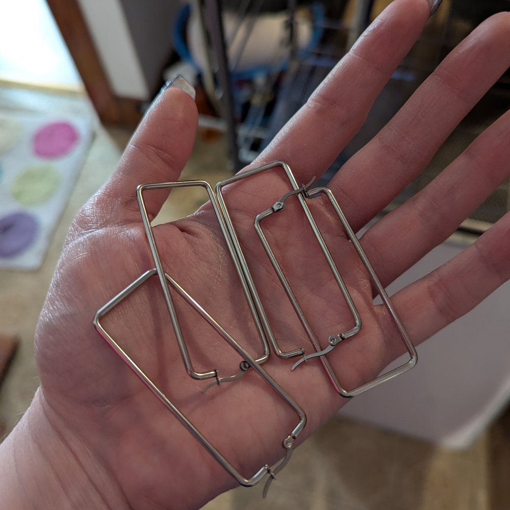 Silver Rectangular Hoop Earrings